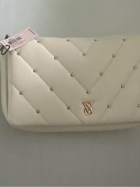 Victoria's Secret Cream Quilted Wristlet with Gold Studs